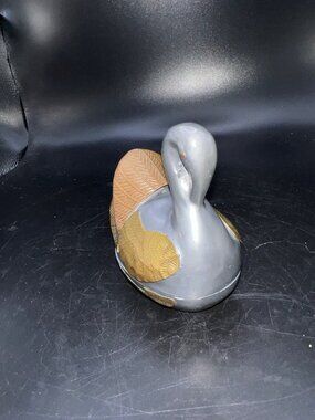 Vintage Decorative Swan Trinket Box Mixed Metal Detailing Lid Collectible Figure